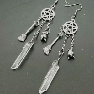 Witches Cauldron Broom Pentagram Earrings